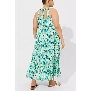Torrid Maxi Dress Plus 1X Green Floral Sleeveless Pockets Washable Gauze Halter